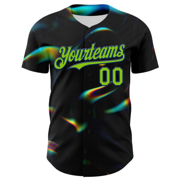 Custom Black Neon Green-Royal 3D Pattern Design Rave Psychedelic Holographic Vaporwave Style Authentic Baseball Jersey