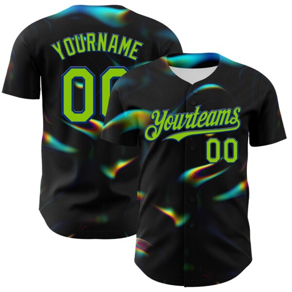 Custom Black Neon Green-Royal 3D Pattern Design Rave Psychedelic Holographic Vaporwave Style Authentic Baseball Jersey