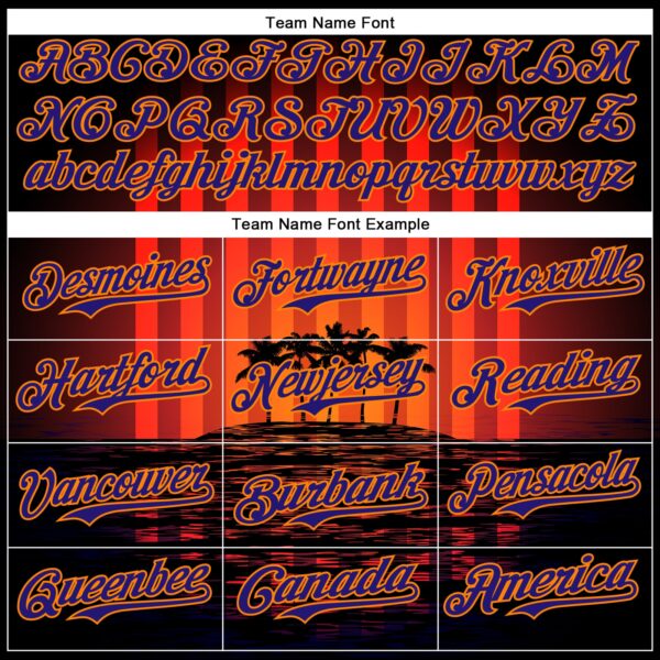 Custom Black Dark Purple-Bay Orange 3D Pattern Design Rave Psychedelic Tropical Palm Tree Authentic Baseball Jersey