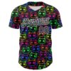 Custom Black White 3D Pattern Design Rave Psychedelic Neon Cartoon Cat Authentic Baseball Jersey