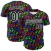 Custom Black White 3D Pattern Design Rave Psychedelic Neon Cartoon Cat Authentic Baseball Jersey