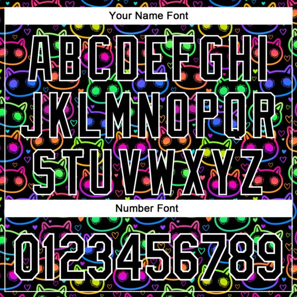 Custom Black White 3D Pattern Design Rave Psychedelic Neon Cartoon Cat Authentic Baseball Jersey