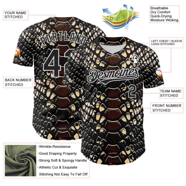 Custom Black White 3D Pattern Design Rave Psychedelic Snakeskin Authentic Baseball Jersey