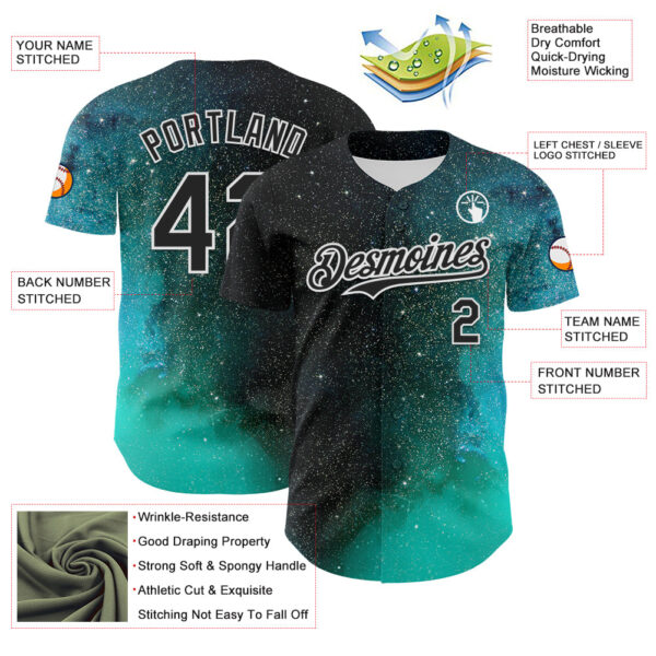 Custom Black White 3D Pattern Design Rave Psychedelic Space Galaxy Star Authentic Baseball Jersey