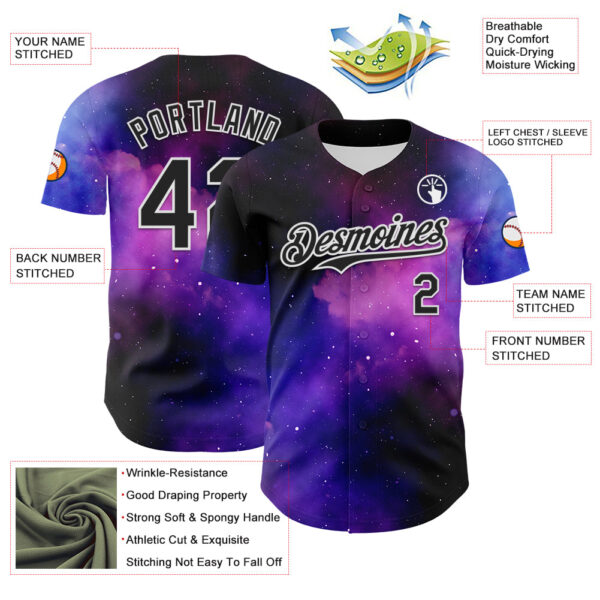 Custom Black White 3D Pattern Design Rave Psychedelic Space Galaxy Star Authentic Baseball Jersey
