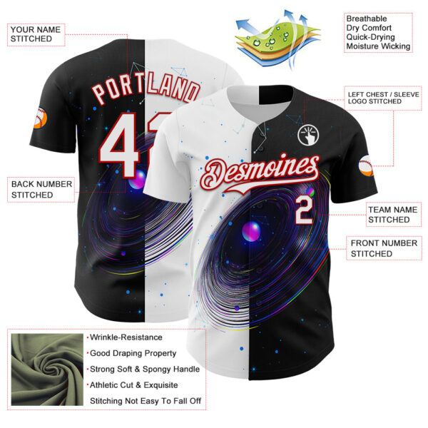 Custom Black White-Red 3D Pattern Design Space Galaxy Star Authentic Baseball Jersey