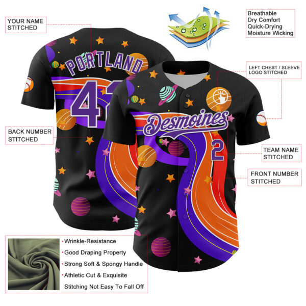Custom Black Purple-White 3D Pattern Design Space Galaxy Star Authentic Baseball Jersey