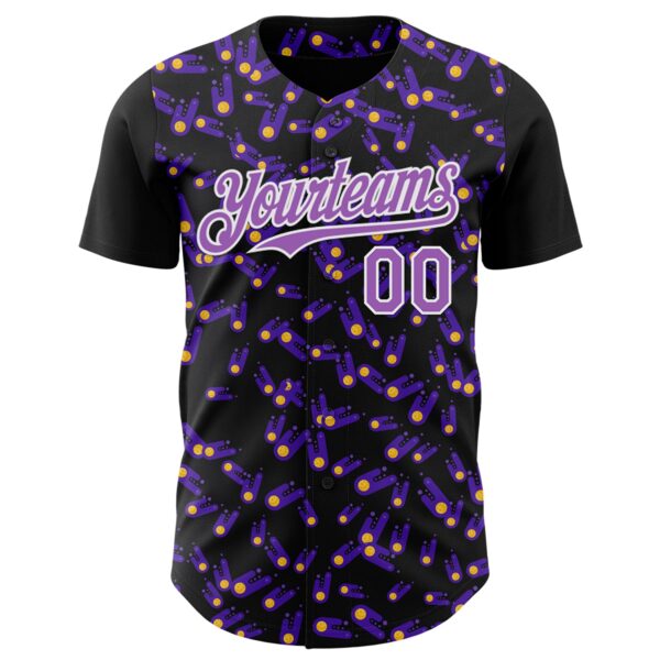 Custom Black Medium Purple-White 3D Pattern Design Galaxy Star Meteor Authentic Baseball Jersey