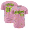Custom Light Pink Neon Green-Black 3D Pattern Design Retro Pixel Arcade Game Authentic Baseball Jersey