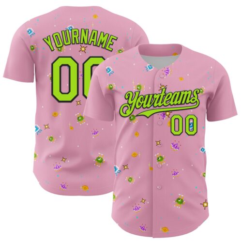 3DPattern7218 Custom Light Pink Neon Green-Black 3D Pattern Design Retro Pixel Arcade Game Authentic Baseball Jersey