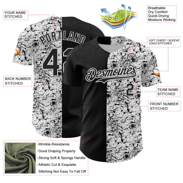 Custom White Black 3D Pattern Design Graffiti Splash Ink Authentic Baseball Jersey