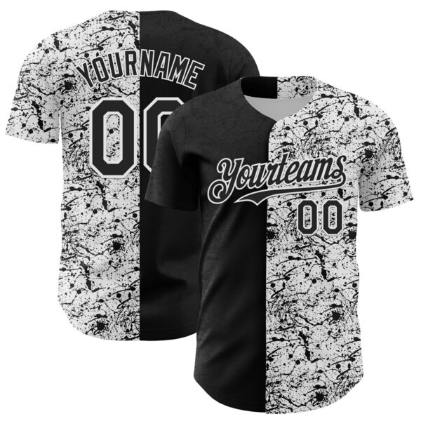 Custom White Black 3D Pattern Design Graffiti Splash Ink Authentic Baseball Jersey