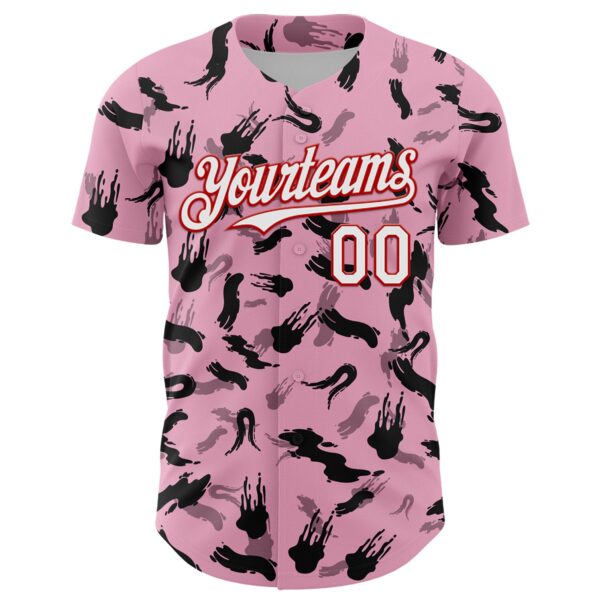 Custom Light Pink White-Red 3D Pattern Design Graffiti Ink Brush Stroke Authentic Baseball Jersey