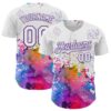 Custom White Purple 3D Pattern Design Graffiti Splash And Constellation Space Galaxy Star Authentic Baseball Jersey