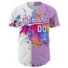 Custom Light Purple White-Purple 3D Pattern Design Graffiti Splash Authentic Baseball Jersey