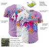 Custom Light Purple White-Purple 3D Pattern Design Graffiti Splash Authentic Baseball Jersey