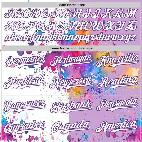 Custom Light Purple White-Purple 3D Pattern Design Graffiti Splash Authentic Baseball Jersey