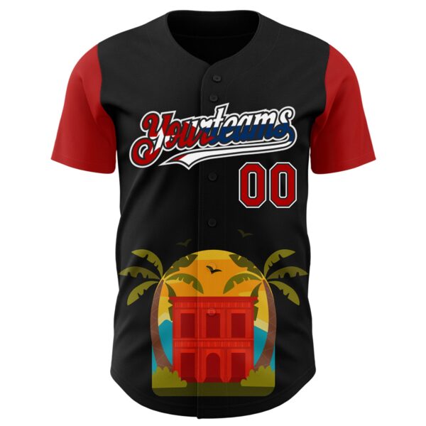 Custom Black Red White-Cuban Flag 3D Cuba Authentic Baseball Jersey