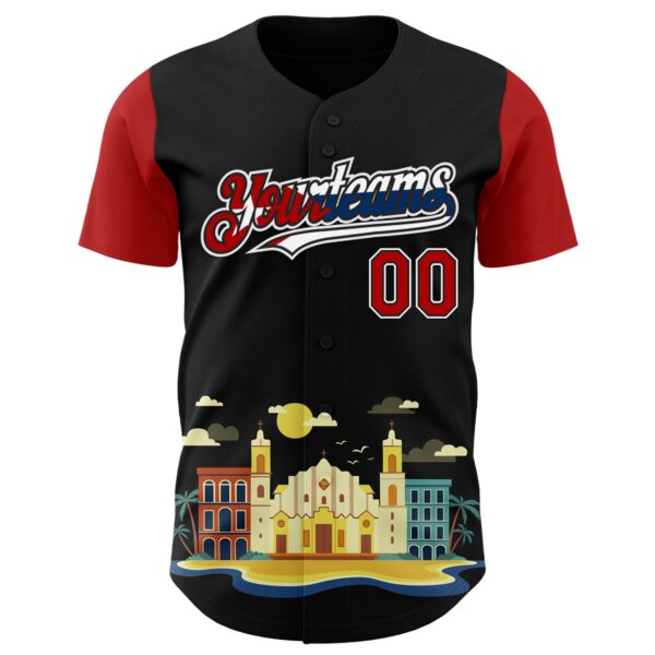 Custom Black Red White-Cuban Flag 3D Cuba Santiago Authentic Baseball Jersey