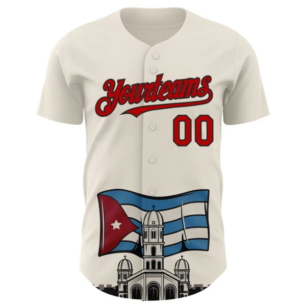 Custom Cream Red-Black 3D Cuba Santiago Cuban Flag Authentic Baseball Jersey