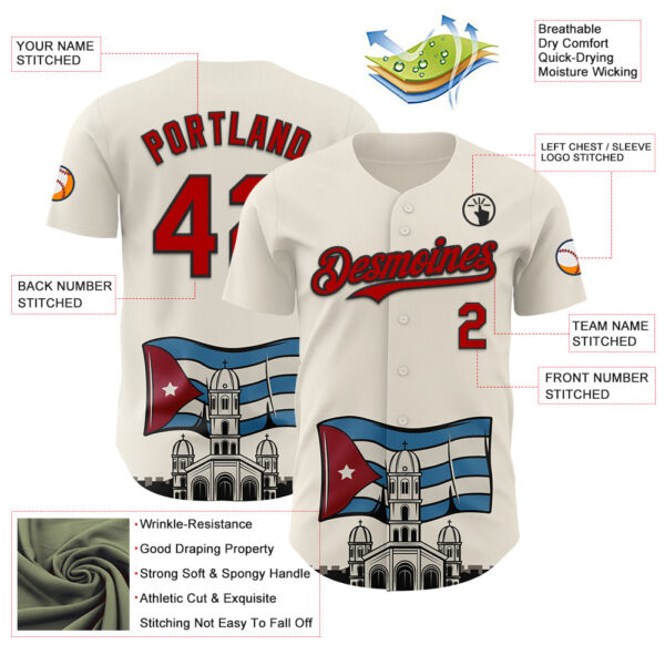 Custom Cream Red-Black 3D Cuba Santiago Cuban Flag Authentic Baseball Jersey