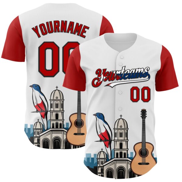 Custom White Red Black-Cuban Flag 3D Cuba Santiago Authentic Baseball Jersey