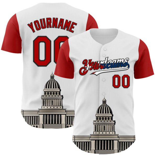 Custom White Red Black-Cuban Flag 3D Cuba Havana Authentic Baseball Jersey