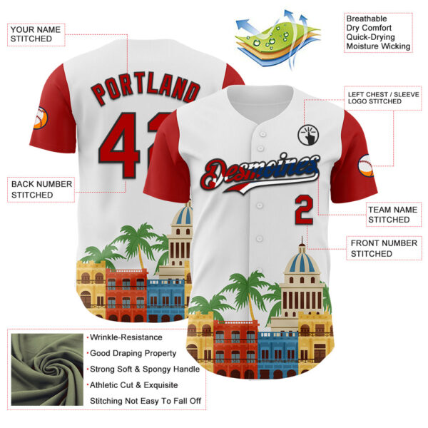 Custom White Red Black-Cuban Flag 3D Cuba Havana Authentic Baseball Jersey