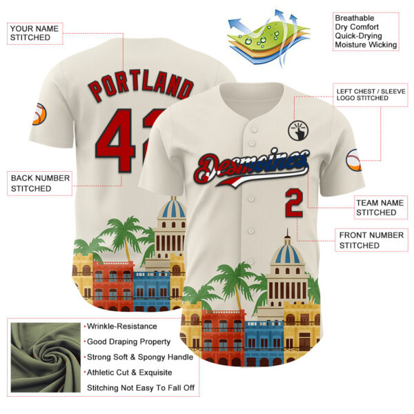 Custom Cream Red Black-Cuban Flag 3D Cuba Havana Authentic Baseball Jersey