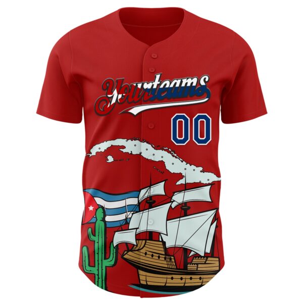 Custom Red US Navy Blue White Cuban Flag-Black 3D Cuba Authentic Baseball Jersey