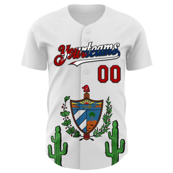 Custom White Red Black-Cuban Flag 3D Cuba Authentic Baseball Jersey