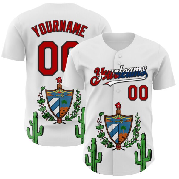 Custom White Red Black-Cuban Flag 3D Cuba Authentic Baseball Jersey