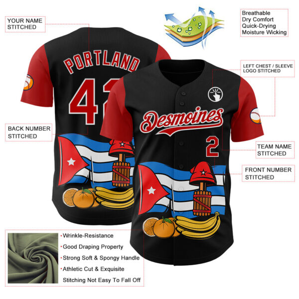 Custom Black Red-White 3D Cuba Cuban Flag Authentic Baseball Jersey