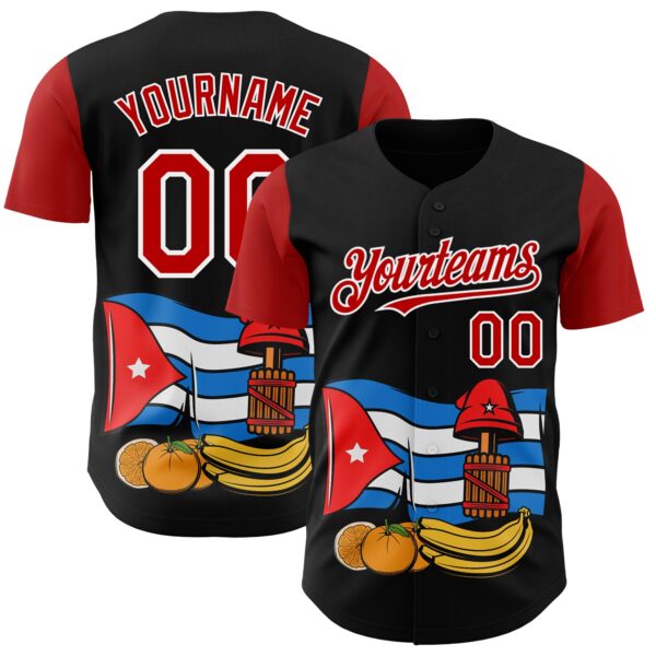 Custom Black Red-White 3D Cuba Cuban Flag Authentic Baseball Jersey
