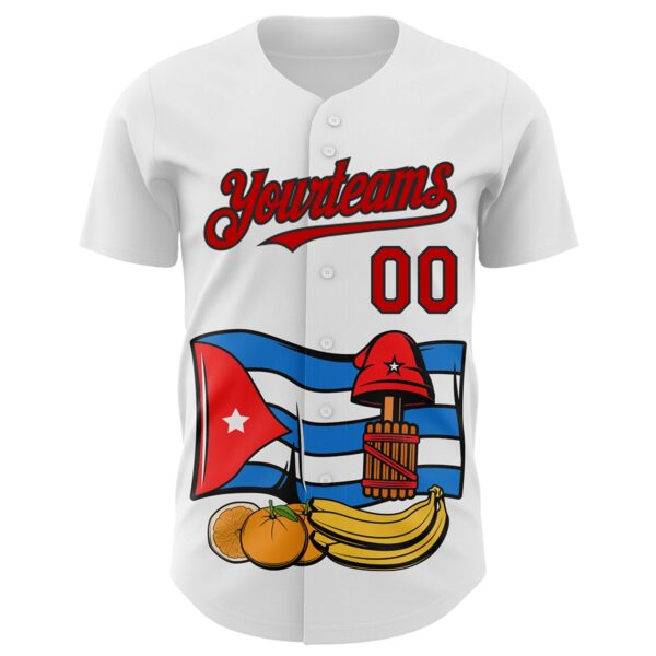 Custom White Red-Black 3D Cuba Cuban Flag Authentic Baseball Jersey