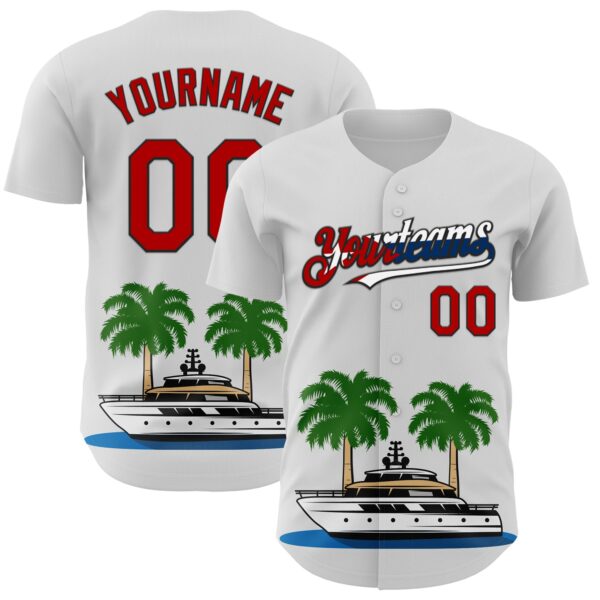 Custom White Red Black-Cuban Flag 3D Cuba Authentic Baseball Jersey