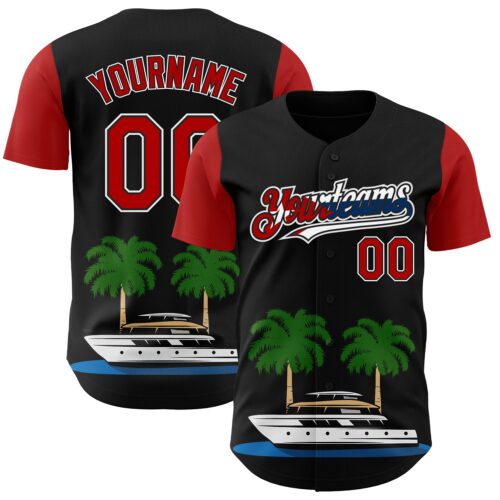 Custom Black Red White-Cuban Flag 3D Cuba Authentic Baseball Jersey