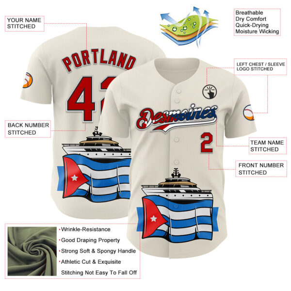 Custom Cream Red Black White-Cuban Flag 3D Cuba Authentic Baseball Jersey