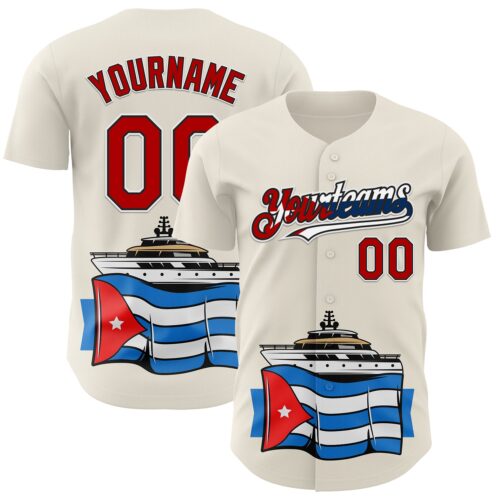 Custom Cream Red Black White-Cuban Flag 3D Cuba Authentic Baseball Jersey