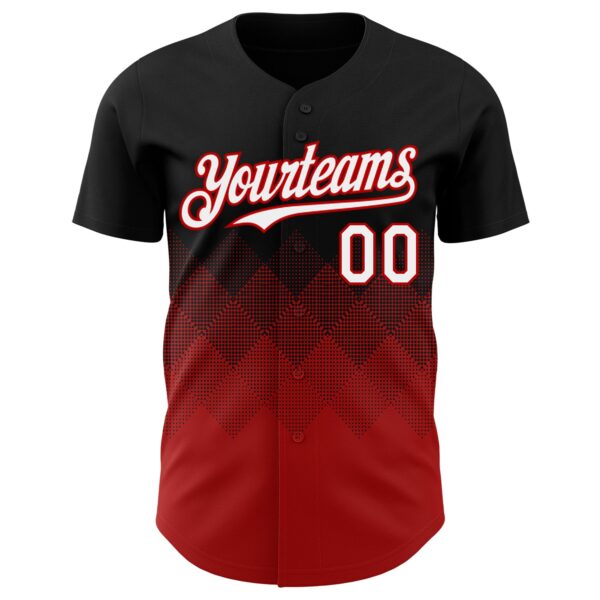 Custom Black White-Red 3D Gradient Square Shape Authentic Baseball Jersey