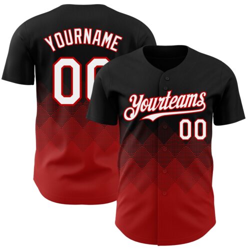 Custom Black White-Red 3D Gradient Square Shape Authentic Baseball Jersey
