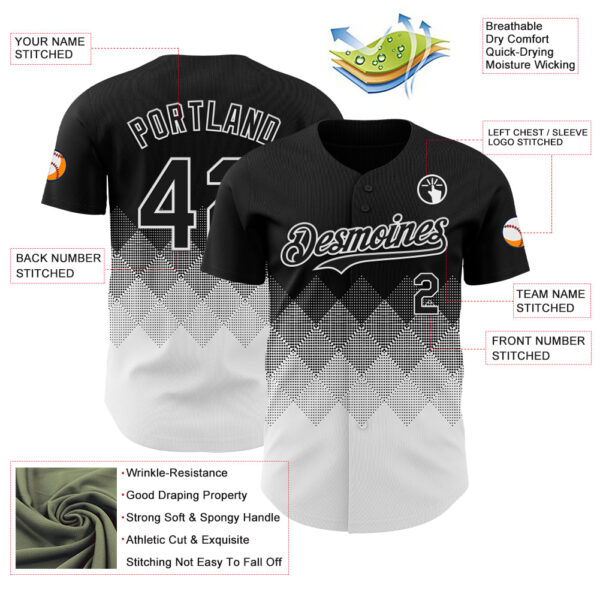Custom Black White 3D Gradient Square Shape Authentic Baseball Jersey