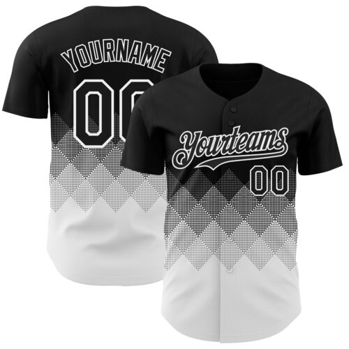 3DPattern7259 Custom Black White 3D Gradient Square Shape Authentic Baseball Jersey
