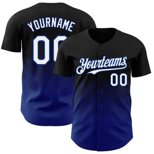 3DPattern7260 Custom Black White-Royal 3D Gradient Square Shape Authentic Baseball Jersey