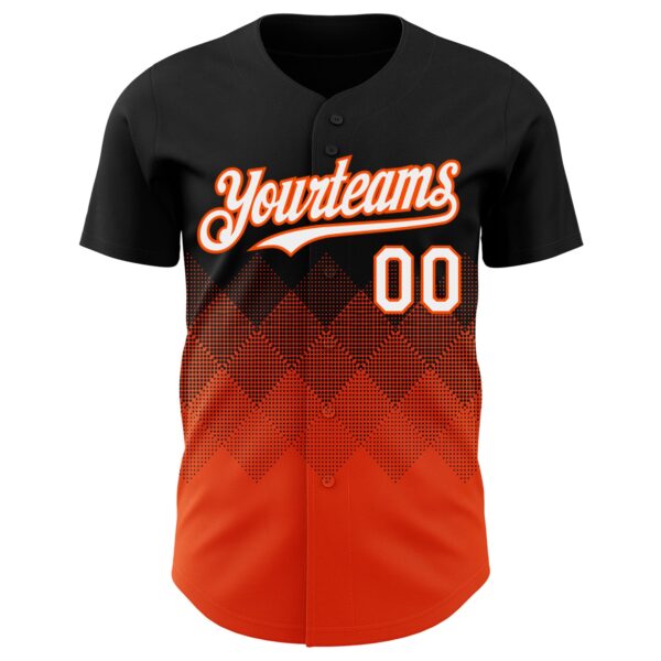 Custom Black White-Orange 3D Gradient Square Shape Authentic Baseball Jersey