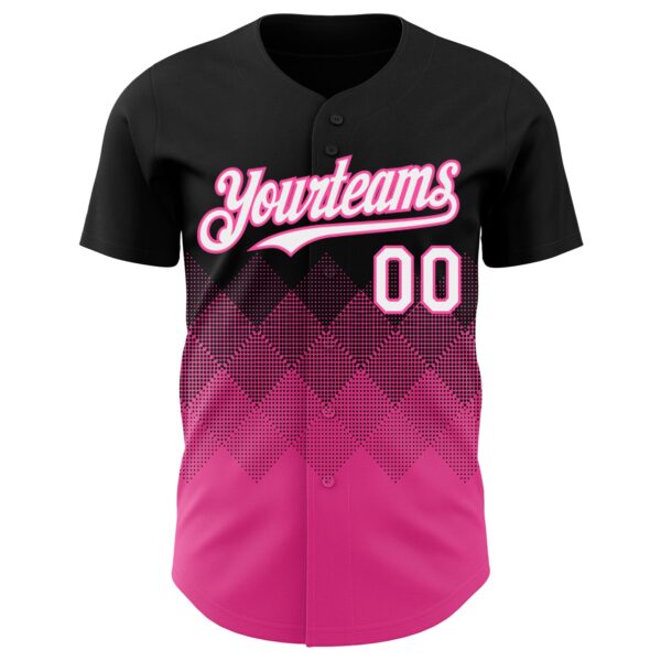 Custom Black White-Pink 3D Gradient Square Shape Authentic Baseball Jersey
