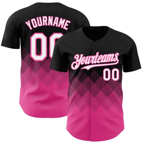 3DPattern7262 Custom Black White-Pink 3D Gradient Square Shape Authentic Baseball Jersey