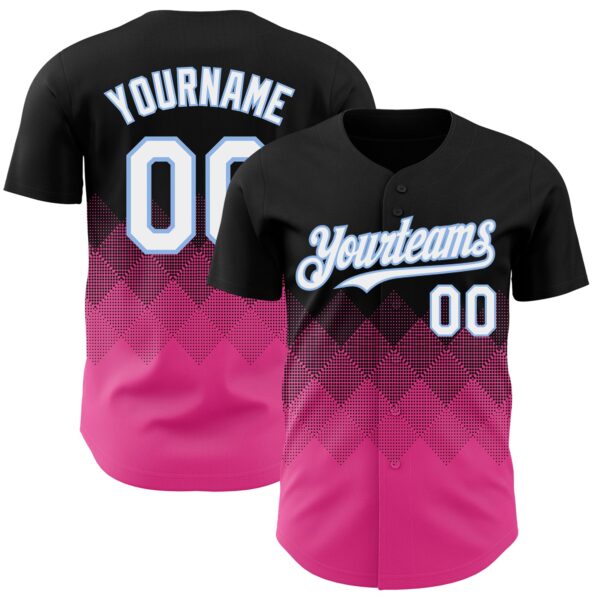Custom Black White Pink-Light Blue 3D Gradient Square Shape Authentic Baseball Jersey