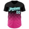 Custom Black White Pink-Aqua 3D Gradient Square Shape Authentic Baseball Jersey