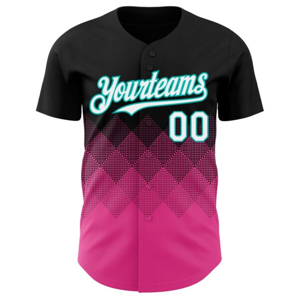 Custom Black White Pink-Aqua 3D Gradient Square Shape Authentic Baseball Jersey